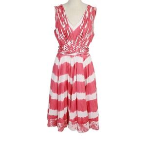 NEW Sundance Tie Dye A-Line Dress‎ Coral Pink White V-Neck Sleeveless 10 Boho